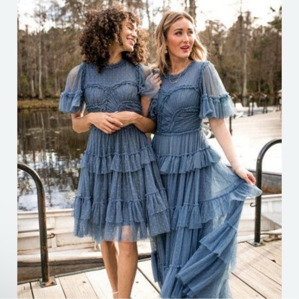 Ivy City Co Dusty Blue Ruffled Tulle Midi & Maxi Dresses